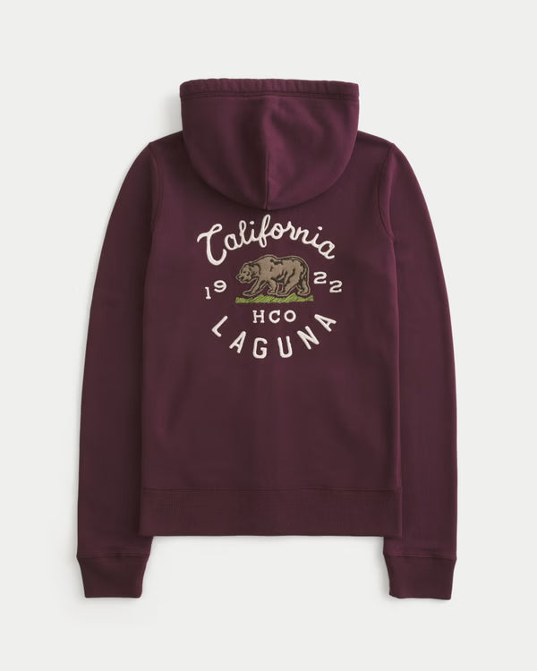 Hollister - Feel Good Slim Zip-Up Logo Graphic Hoodie
