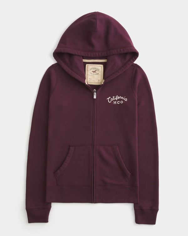 Hollister - Feel Good Slim Zip-Up Logo Graphic Hoodie