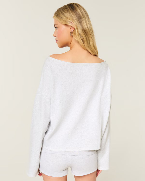 Hollister - Easy Off-the-Shoulder Leopard Print Terry Sweatshirt