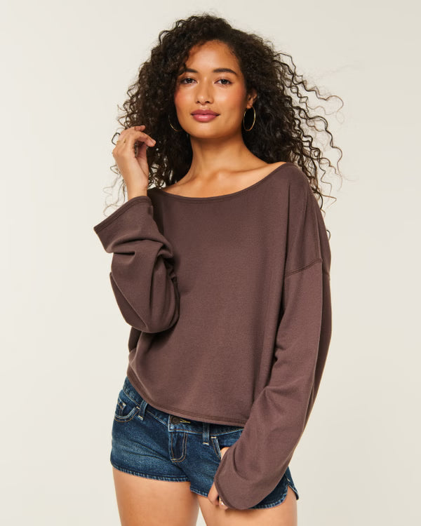 Hollister - Easy Off-the-Shoulder Leopard Print Terry Sweatshirt