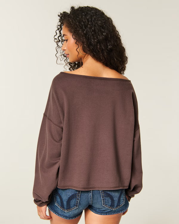 Hollister - Easy Off-the-Shoulder Leopard Print Terry Sweatshirt