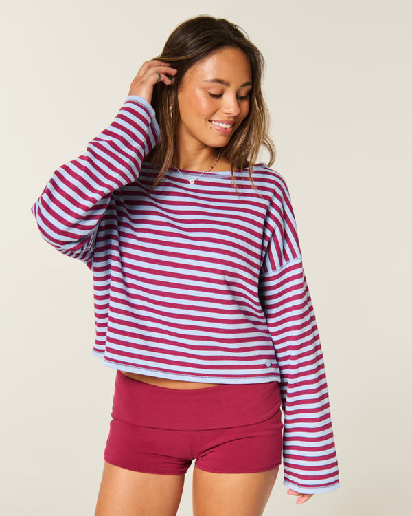 Hollister - Easy Off-the-Shoulder Leopard Print Terry Sweatshirt