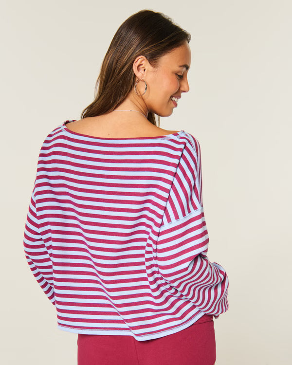 Hollister - Easy Off-the-Shoulder Leopard Print Terry Sweatshirt