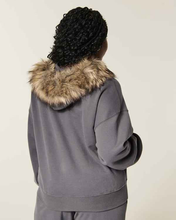 Hollister - Feel Good Faux Fur Trim Logo Zip-Up Hoodie