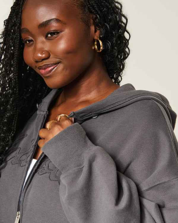 Hollister - Feel Good Faux Fur Trim Logo Zip-Up Hoodie
