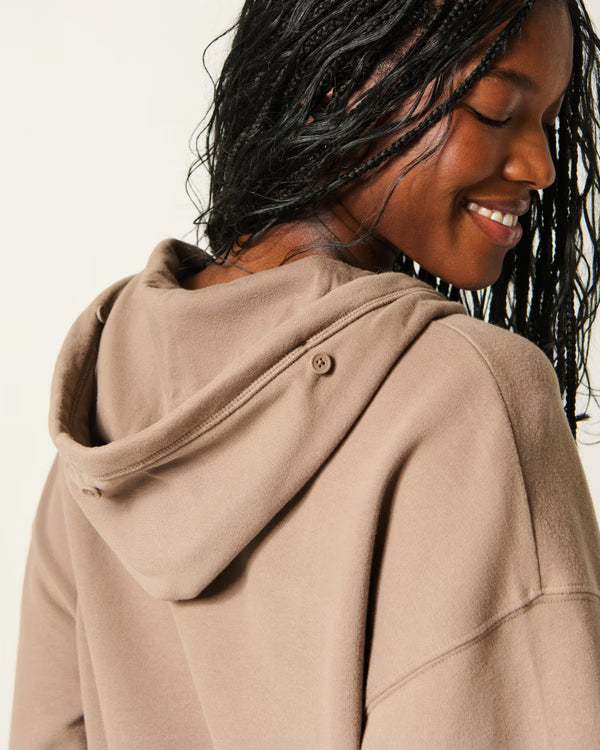 Hollister - Feel Good Faux Fur Trim Logo Zip-Up Hoodie