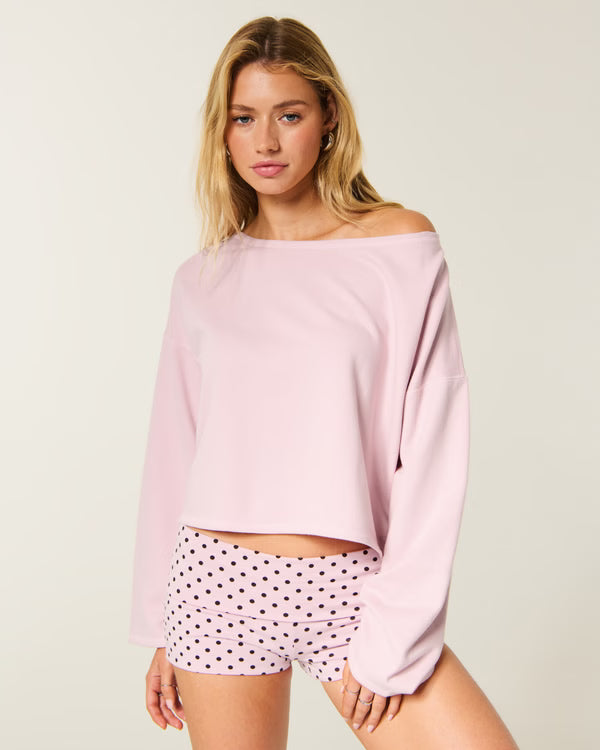 Hollister - Easy Off-the-Shoulder Leopard Print Terry Sweatshirt
