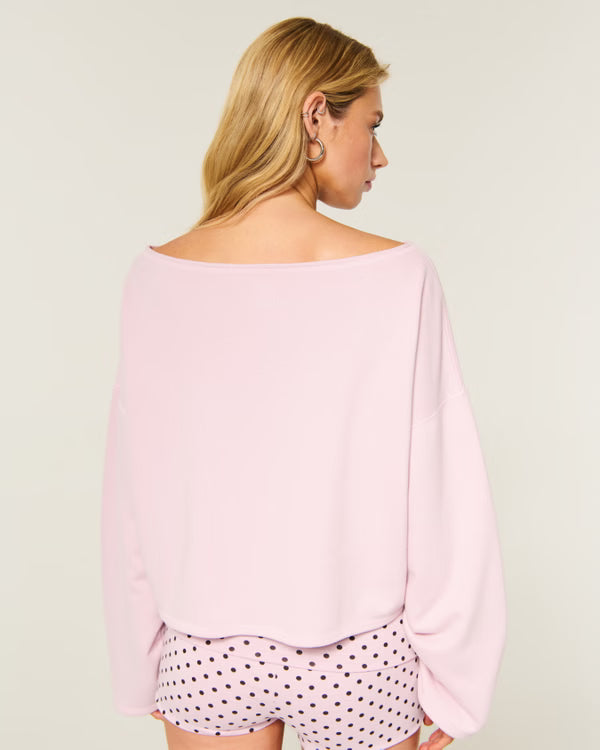 Hollister - Easy Off-the-Shoulder Leopard Print Terry Sweatshirt