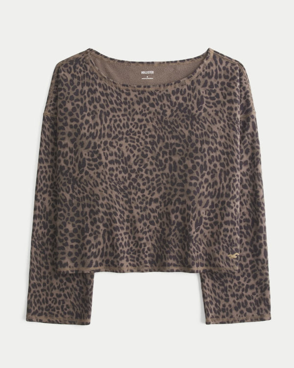 Hollister - Easy Off-the-Shoulder Leopard Print Terry Sweatshirt