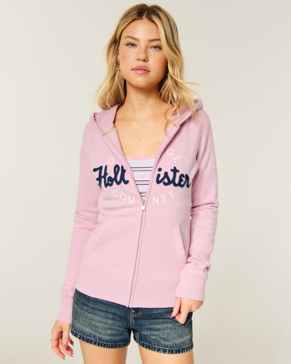 Hollister - Feel Good Slim Zip-Up Logo Graphic Hoodie