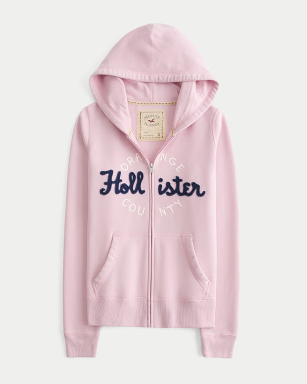 Hollister - Feel Good Slim Zip-Up Logo Graphic Hoodie