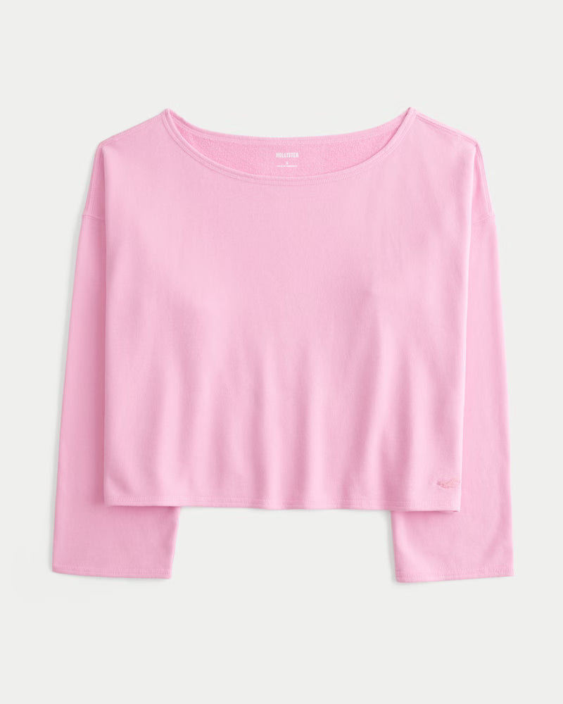 Hollister - Easy Off-the-Shoulder Leopard Print Terry Sweatshirt