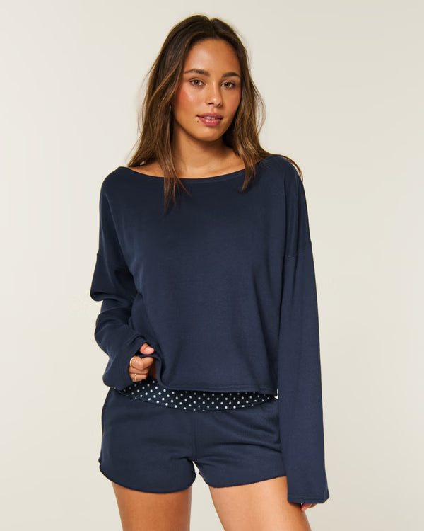 Hollister - Easy Off-the-Shoulder Leopard Print Terry Sweatshirt