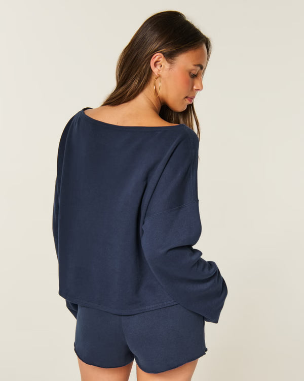 Hollister - Easy Off-the-Shoulder Leopard Print Terry Sweatshirt