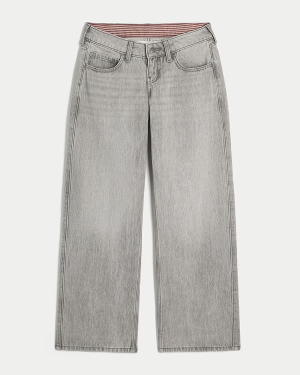 Hollister - Ultra Low-Rise Ripped Foldover Waist Baggy Jeans