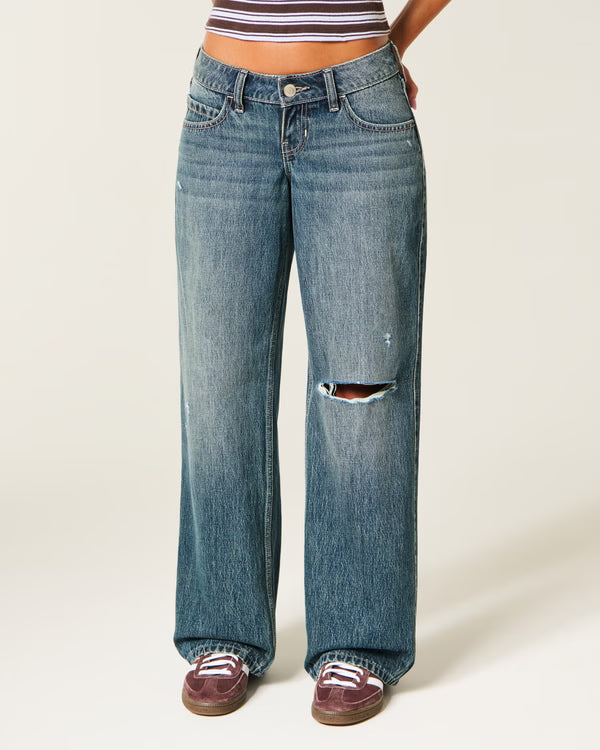 Hollister - Ultra Low-Rise Ripped Foldover Waist Baggy Jeans