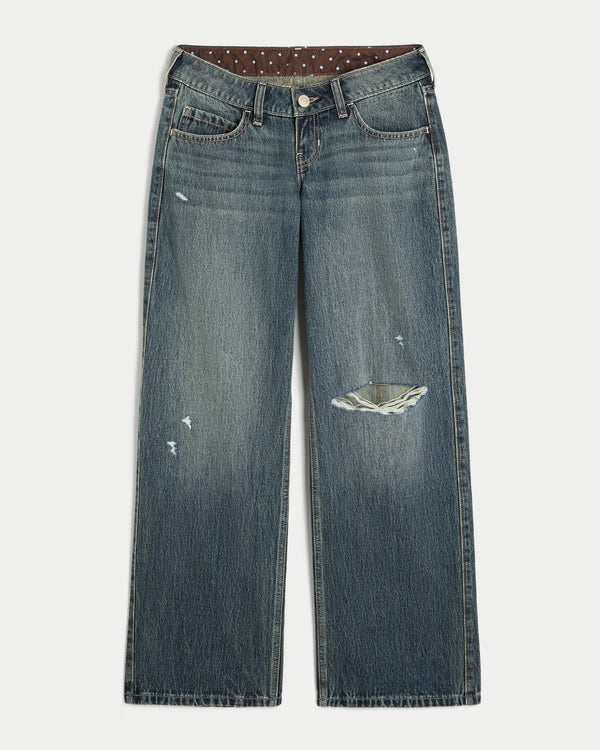 Hollister - Ultra Low-Rise Ripped Foldover Waist Baggy Jeans