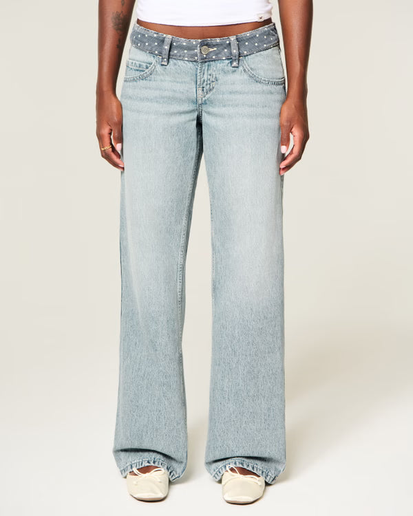 Hollister - Ultra Low-Rise Ripped Foldover Waist Baggy Jeans
