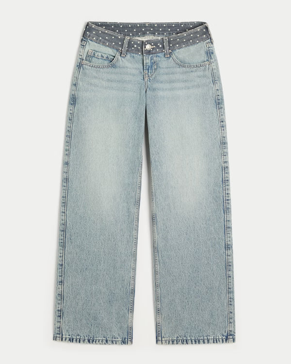 Hollister - Ultra Low-Rise Ripped Foldover Waist Baggy Jeans