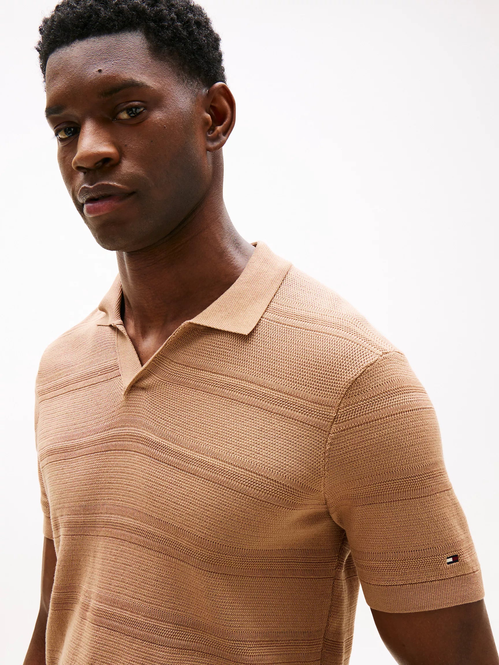 Open-Neck Stripe Knit Sweater Polo
