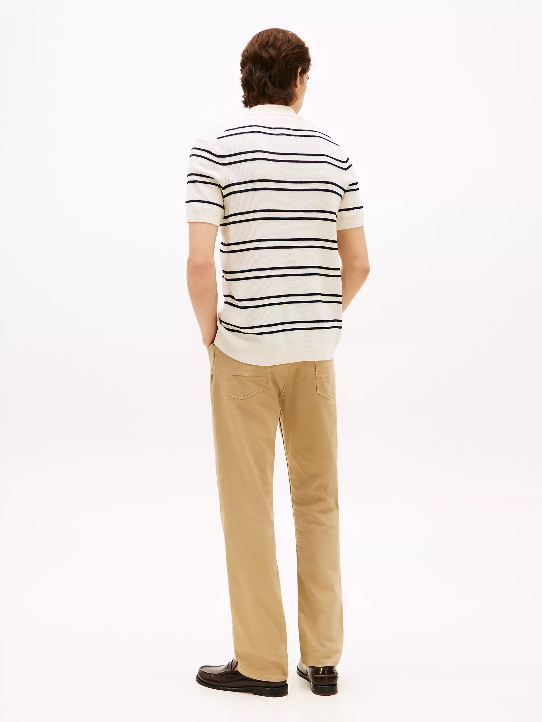 Open-Neck Stripe Knit Sweater Polo