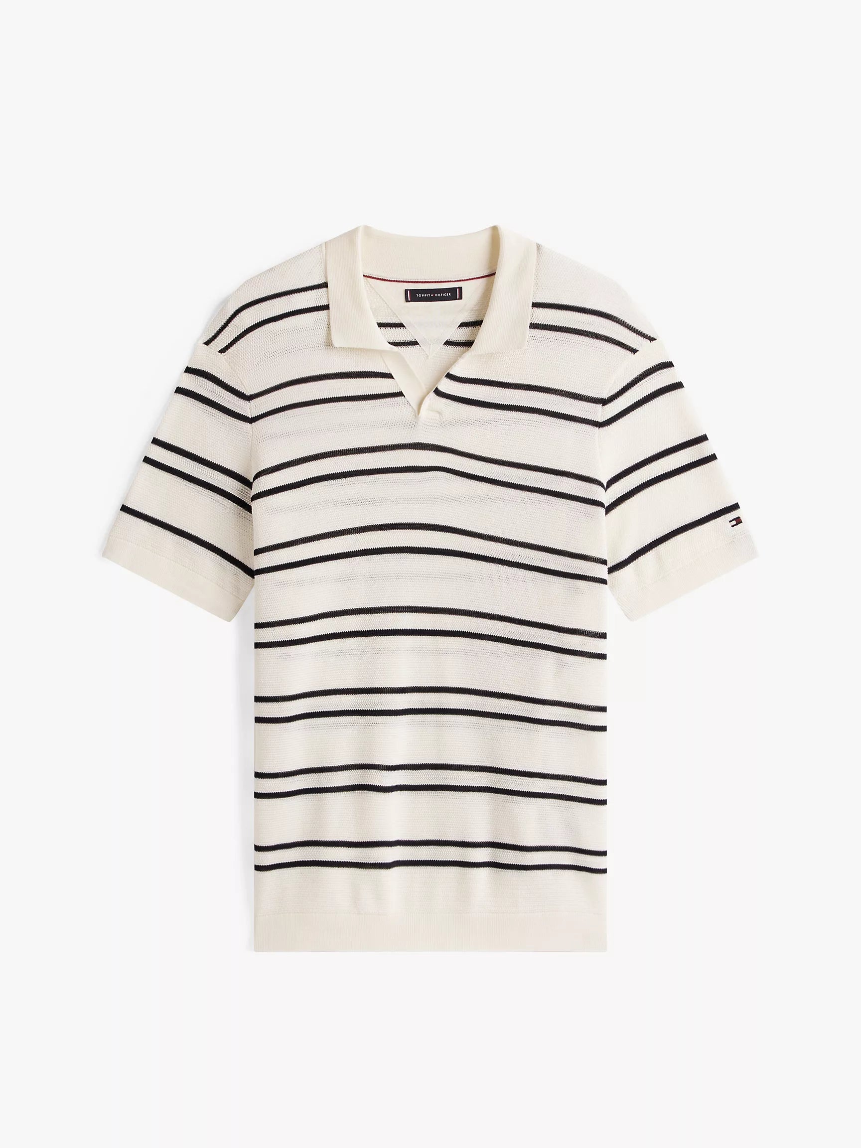 Open-Neck Stripe Knit Sweater Polo