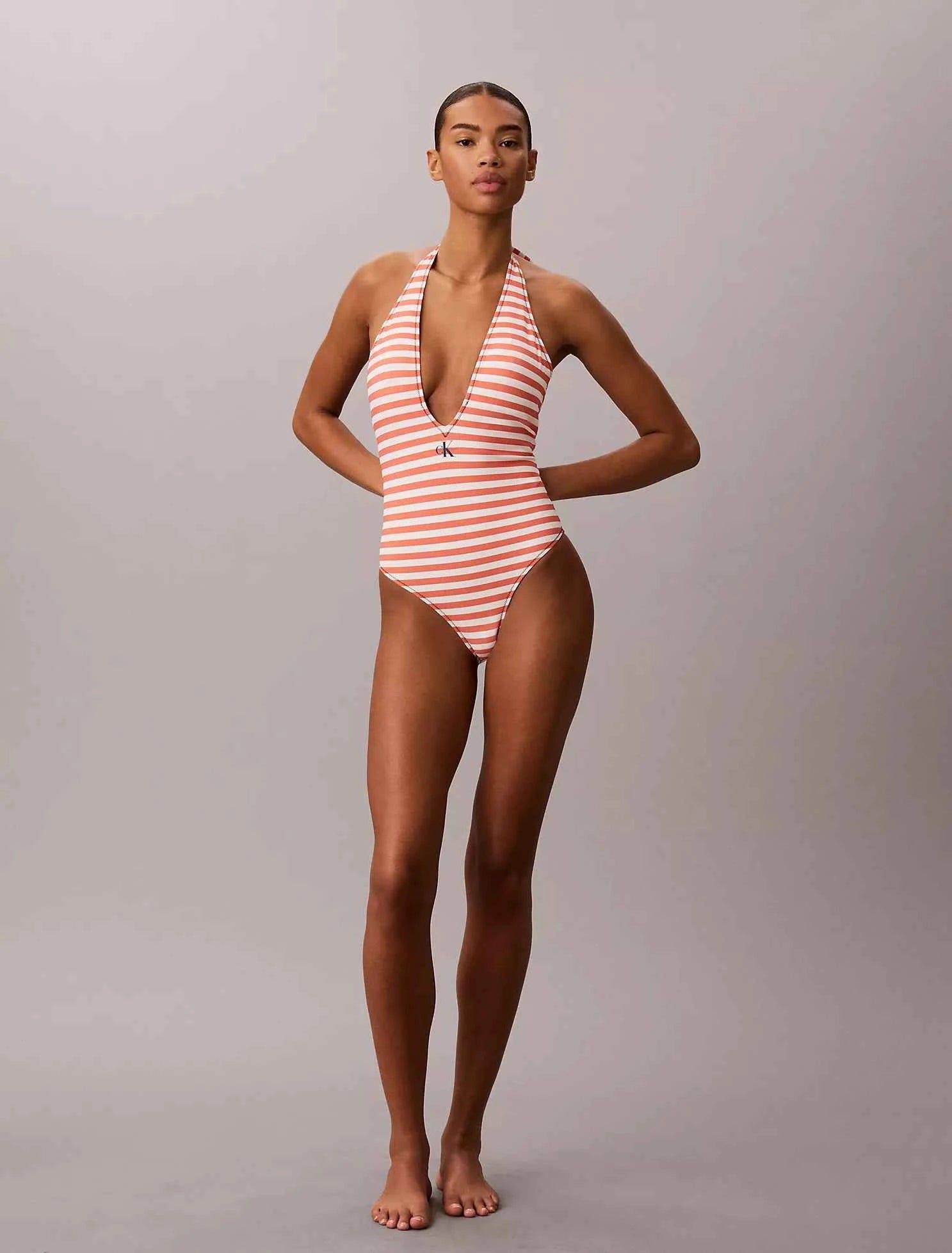 Calvin Klein - Graphic Monogram Swim Plunge One Piece