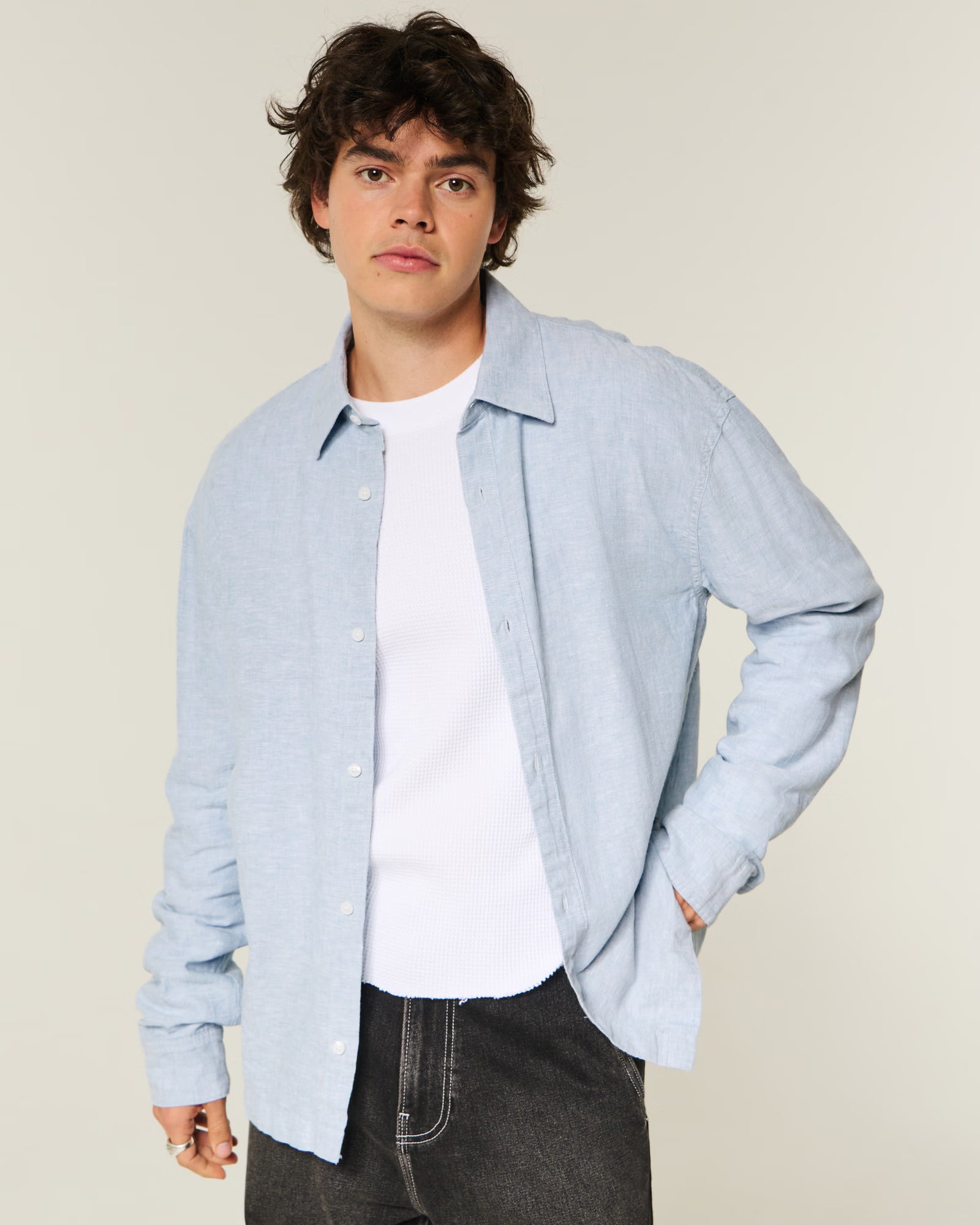 Hollister - Linen-Blend Button-Through Shirt