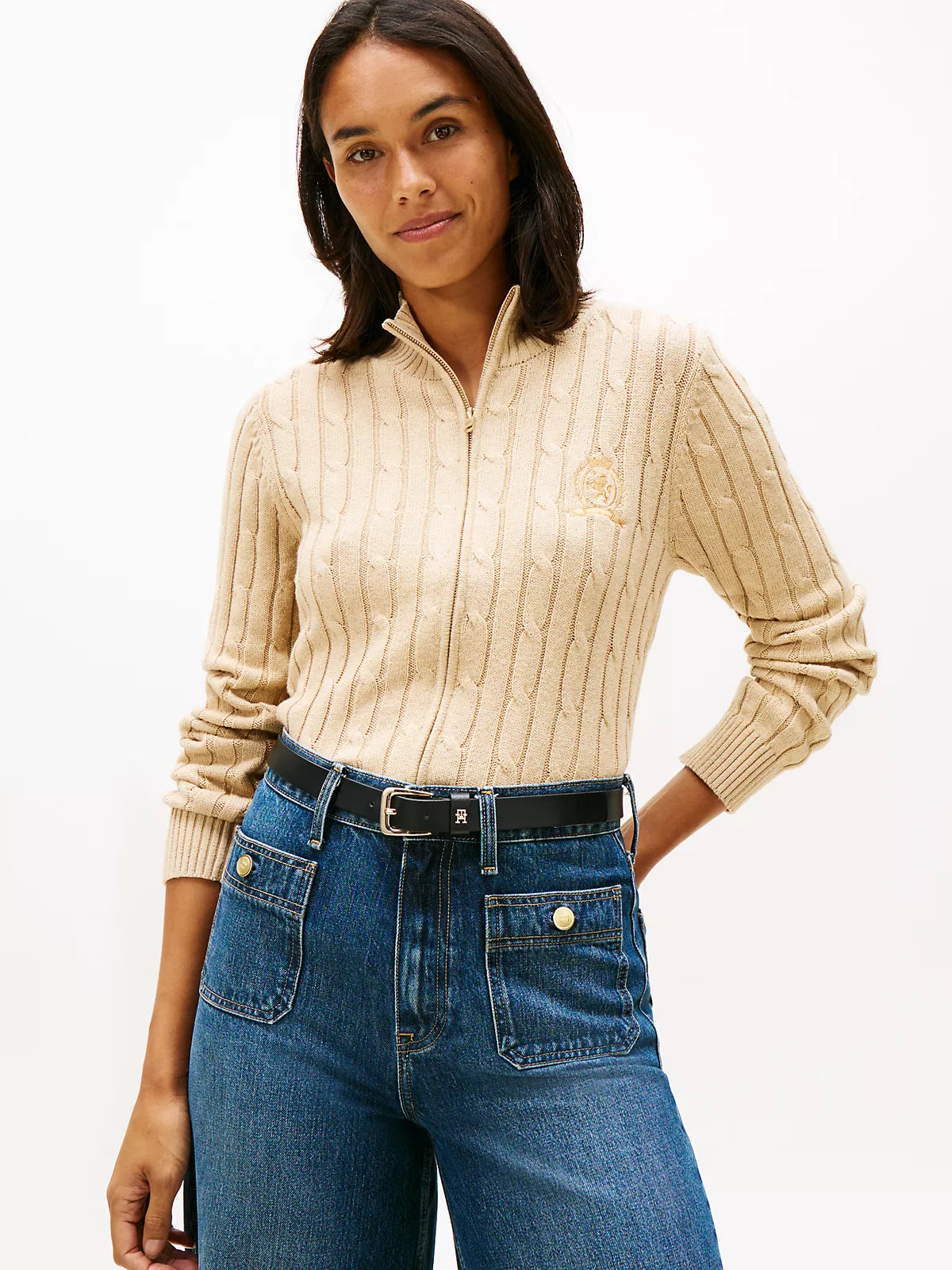 Tommy Hilfiger - Crest Logo Cable Knit Zip Cardigan