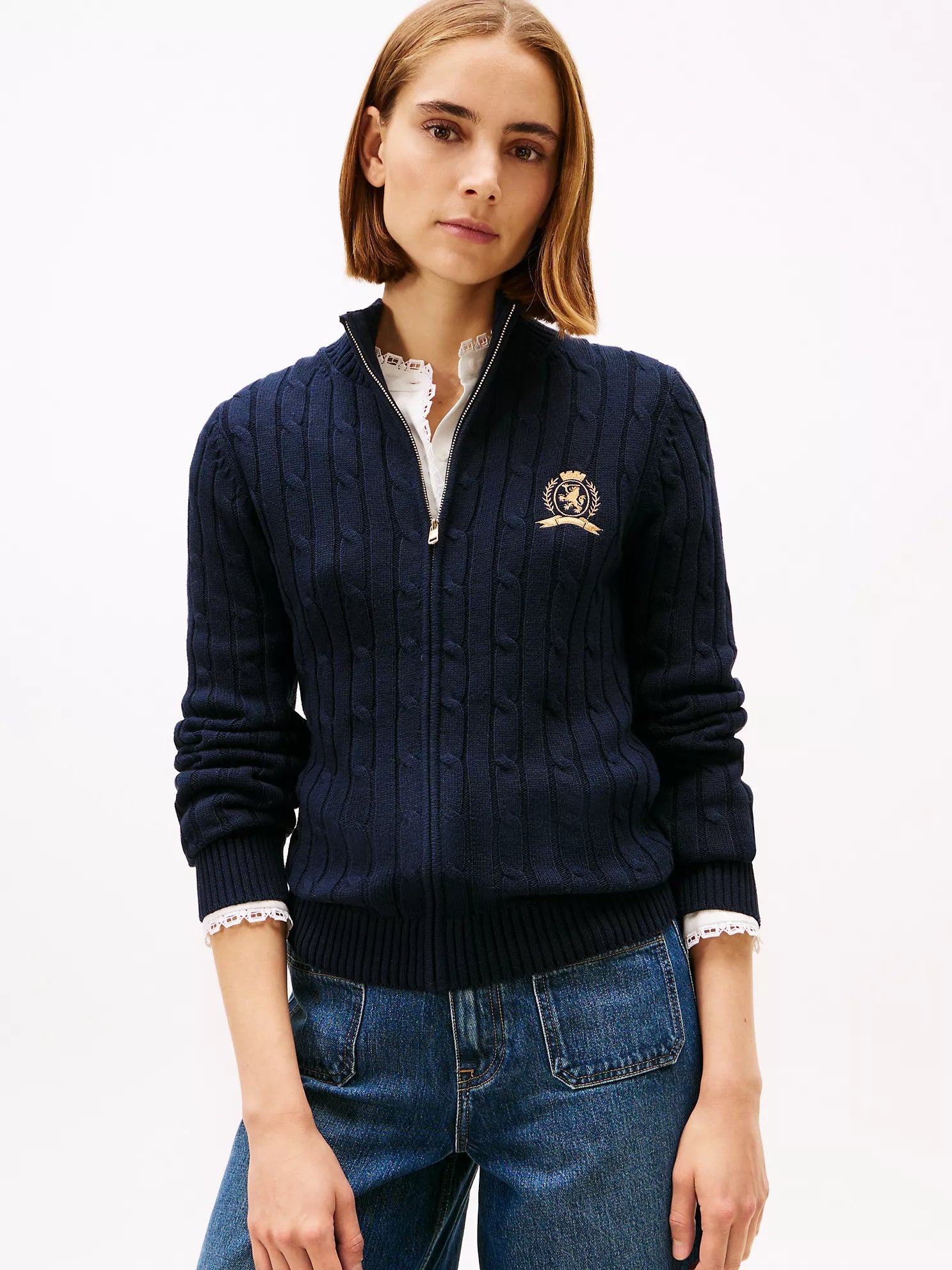 Tommy Hilfiger - Crest Logo Cable Knit Zip Cardigan
