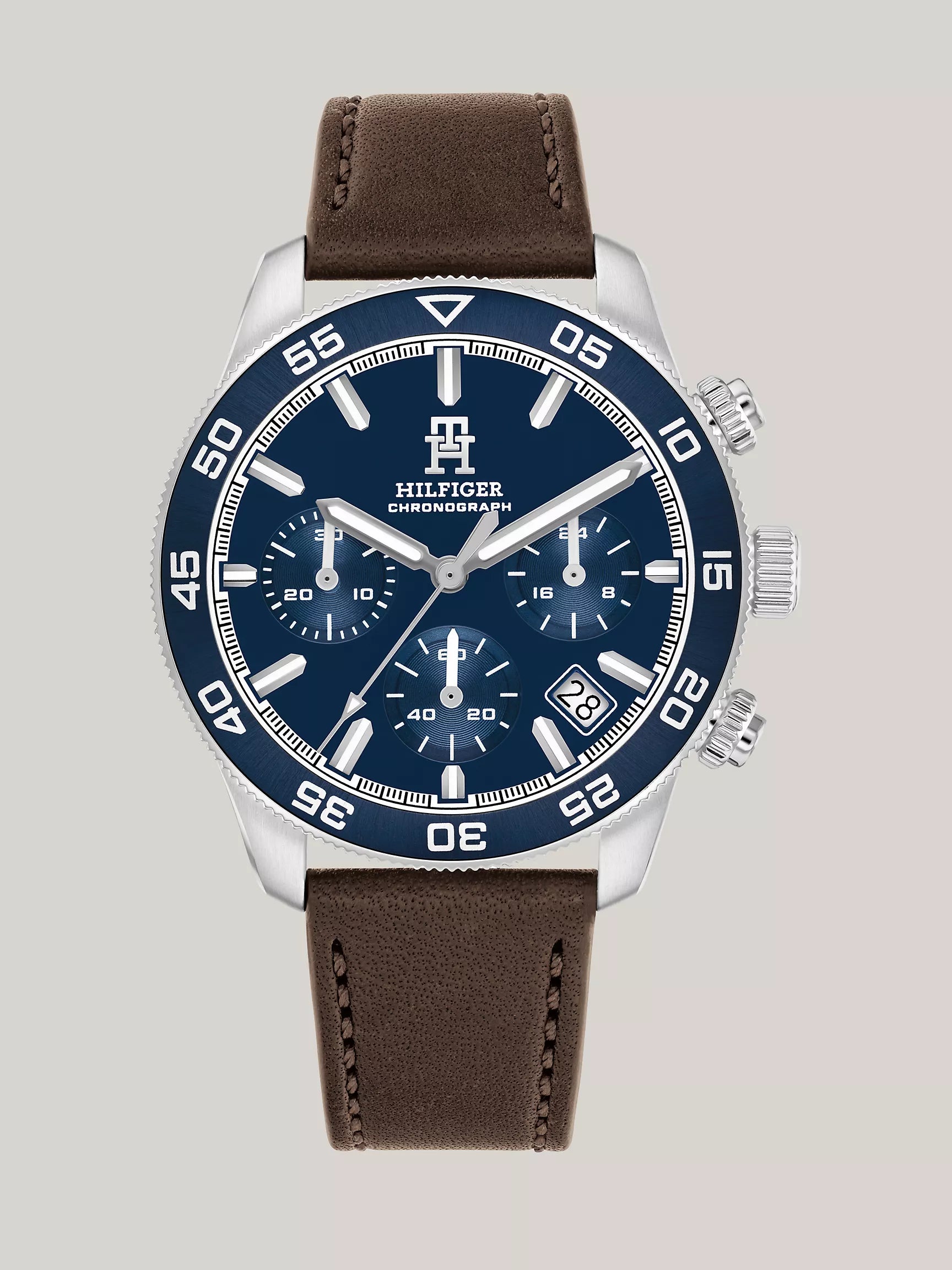 41MM TH85 Leather Band Chronograph Watch