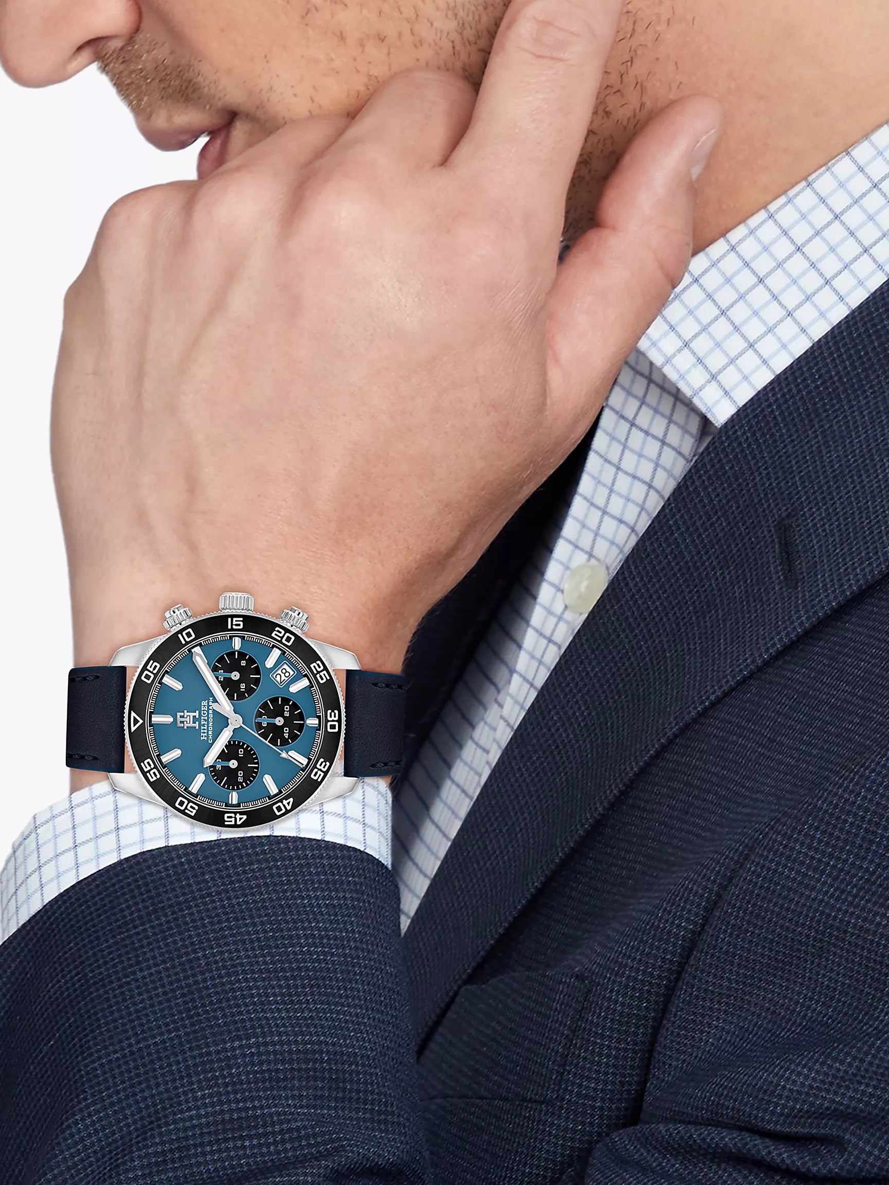 41MM TH85 Blue Leather Chronograph Watch