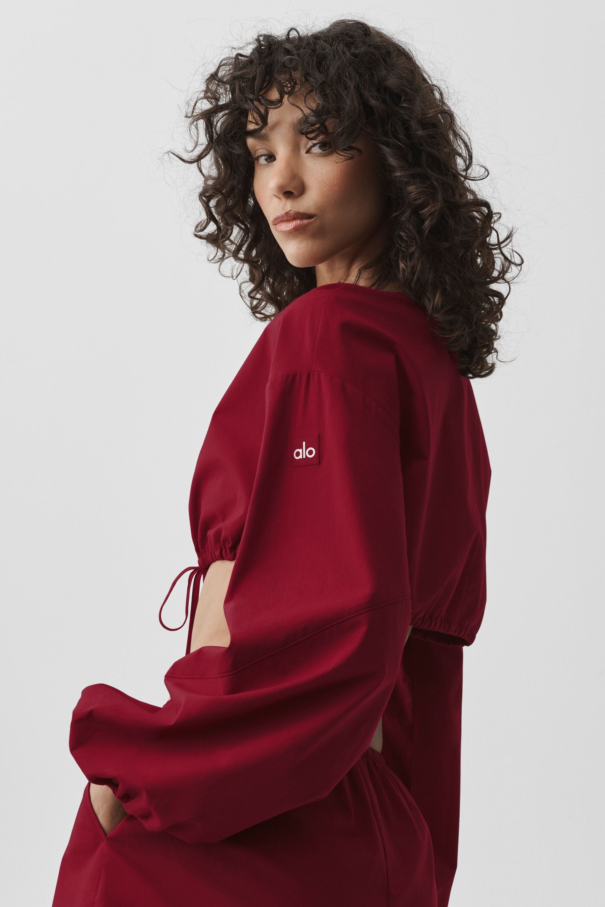 ALO YOGA - Cotton Cropped Real Deal Long Sleeve-Summer Romance Red