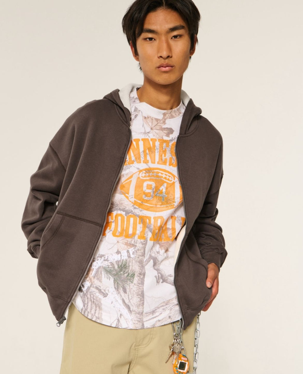 Hollister - Boxy Waffle-Lined Zip-up Hoodie