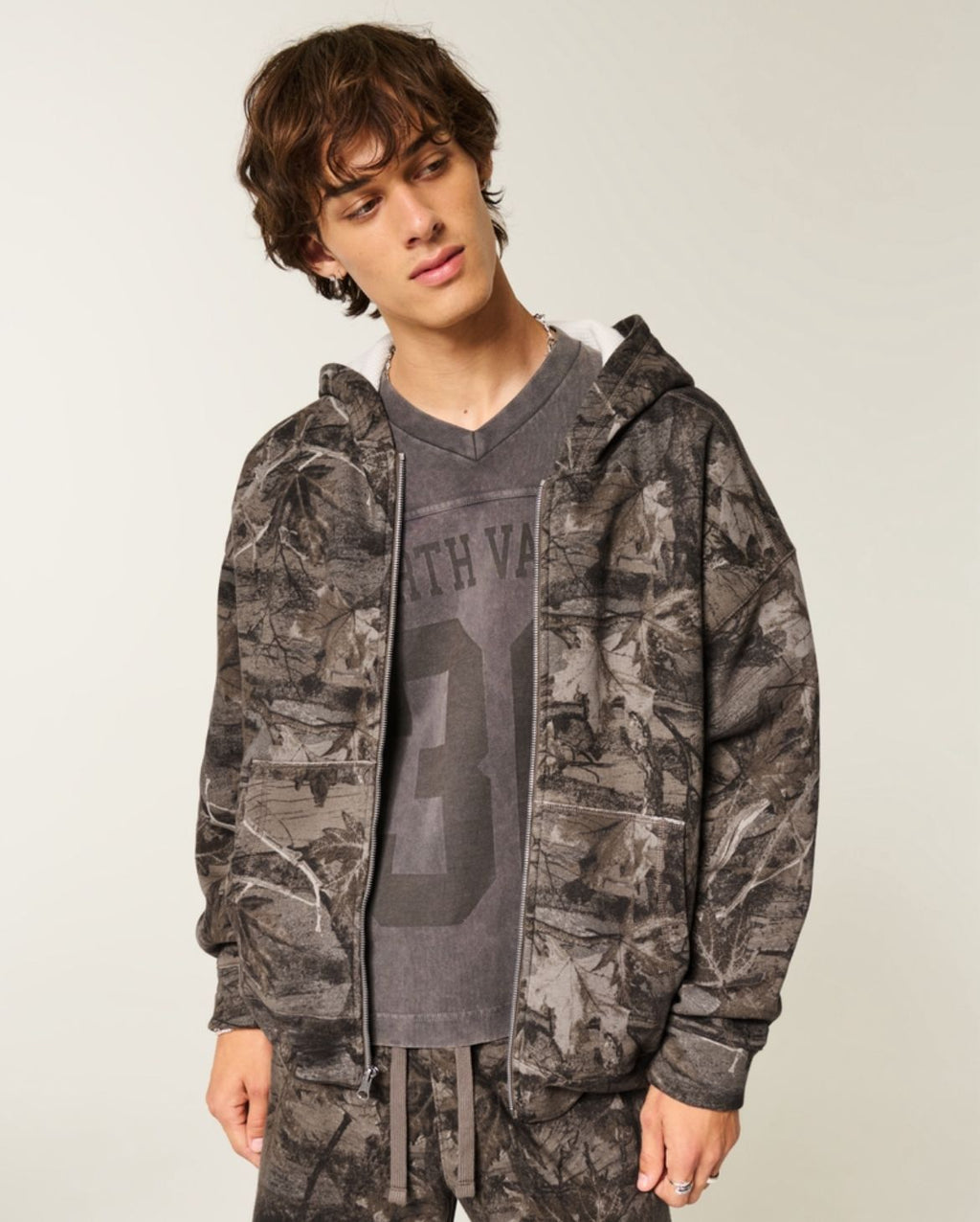Hollister - Boxy Waffle-Lined Zip-up Hoodie