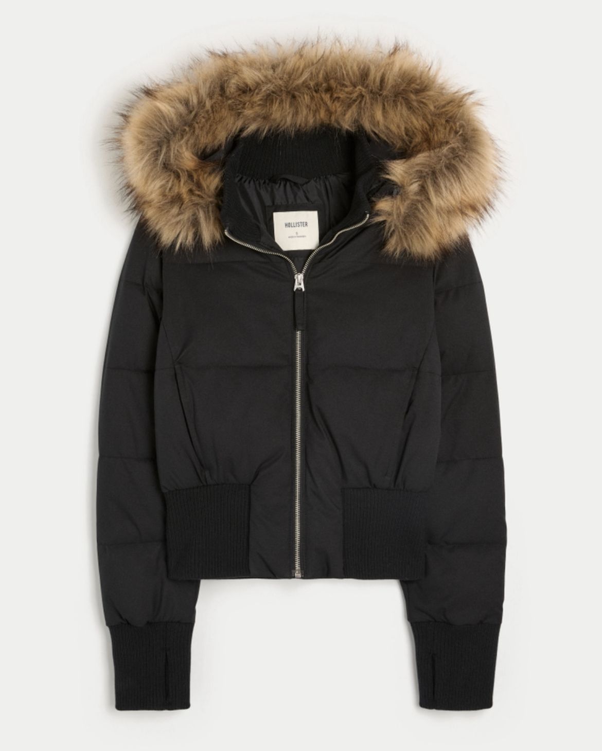 Hollister - Faux Fur Trim Puffer Bomber Jacket
