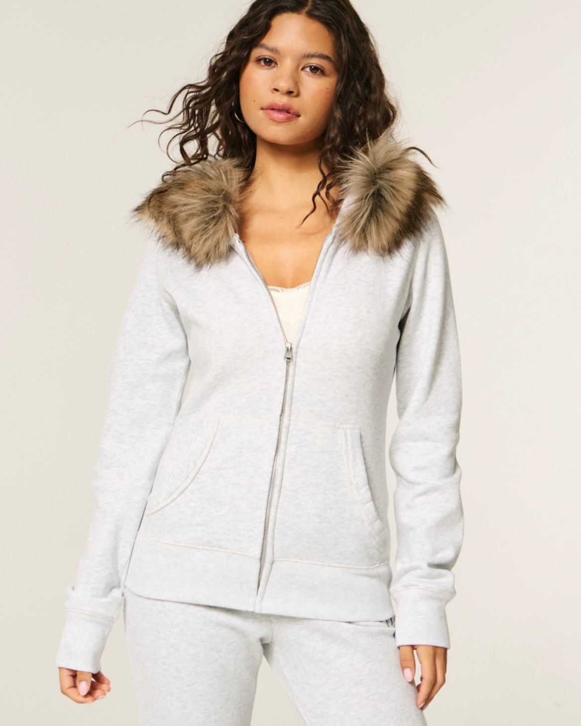 Hollister - Faux Fur Trim Zip-Up Hoodie