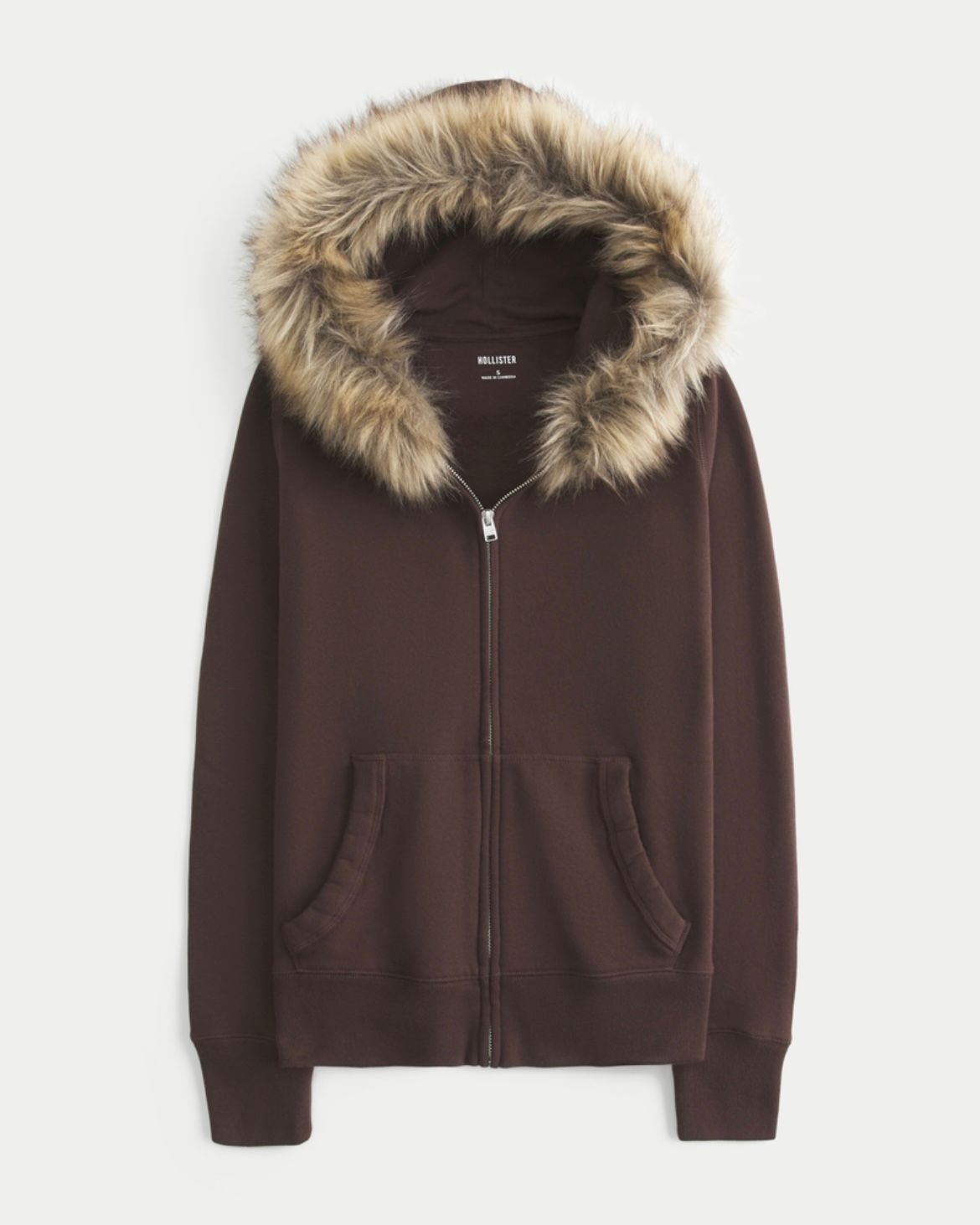 Hollister - Faux Fur Trim Zip-Up Hoodie