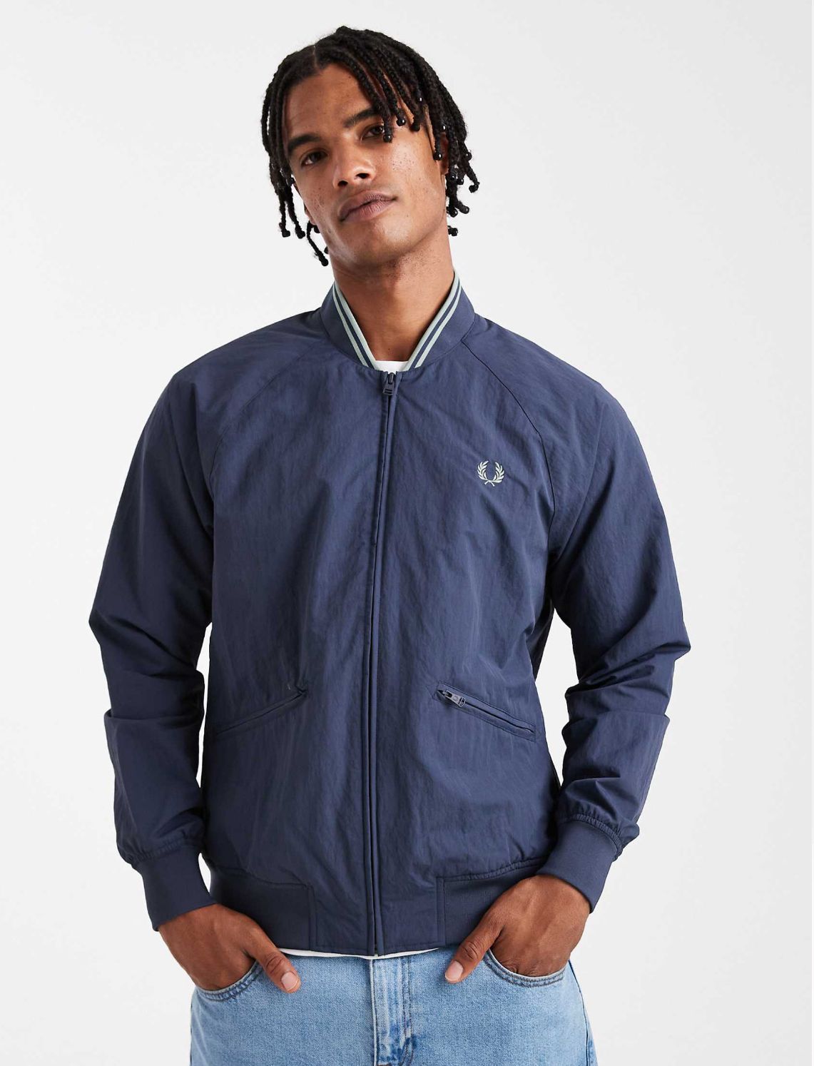 Fred Perry - Tipped Bomber Jacket In Blue
