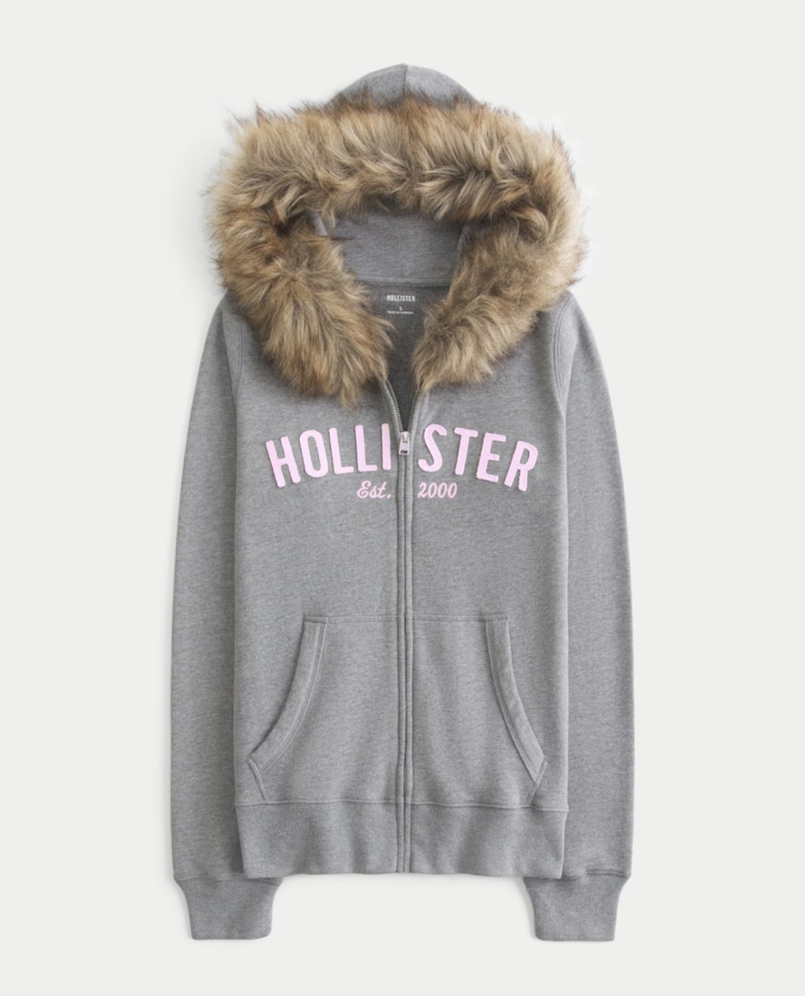 Hollister - Faux Fur Trim Logo Graphic Zip-Up Hoodie