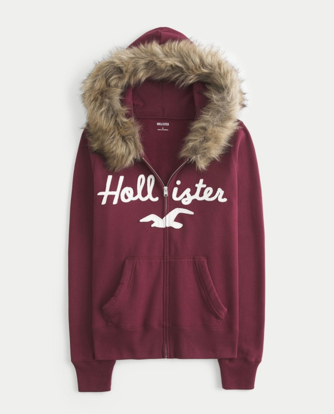 Hollister - Faux Fur Trim Logo Graphic Zip-Up Hoodie