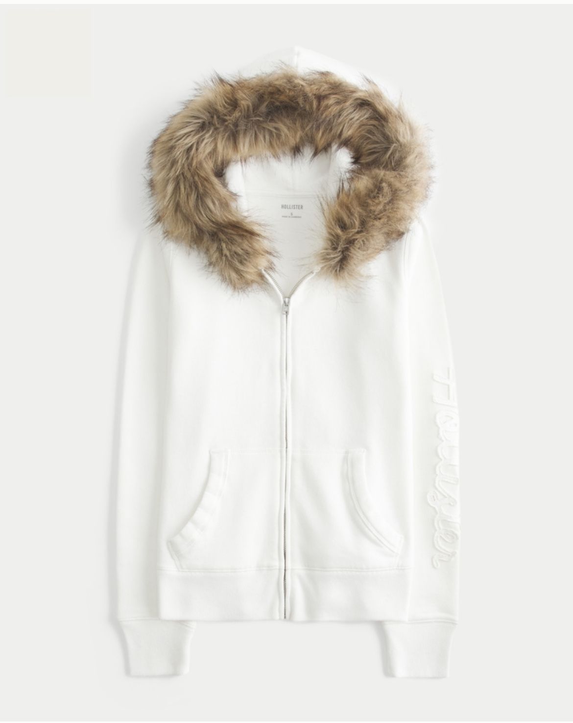 Hollister - Faux Fur Trim Logo Graphic Zip-Up Hoodie