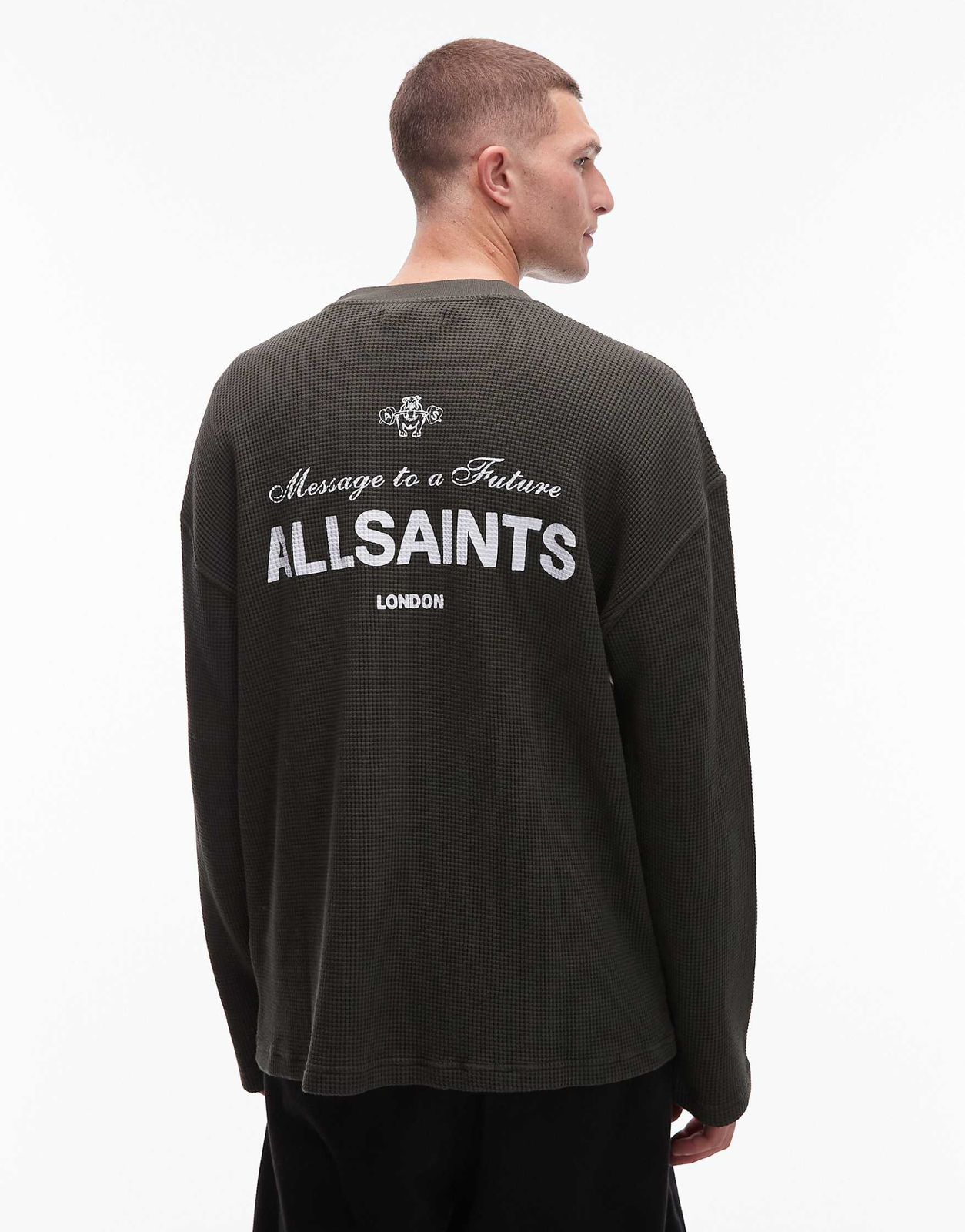 Allsaints - herald long sleeve waffle t-shirt in green