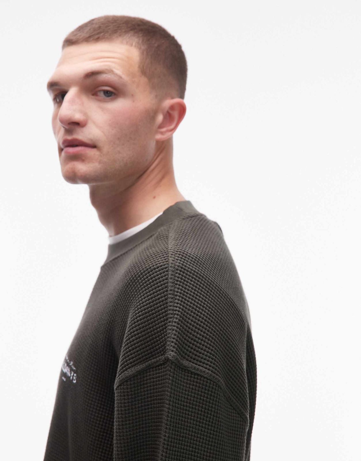 Allsaints - herald long sleeve waffle t-shirt in green
