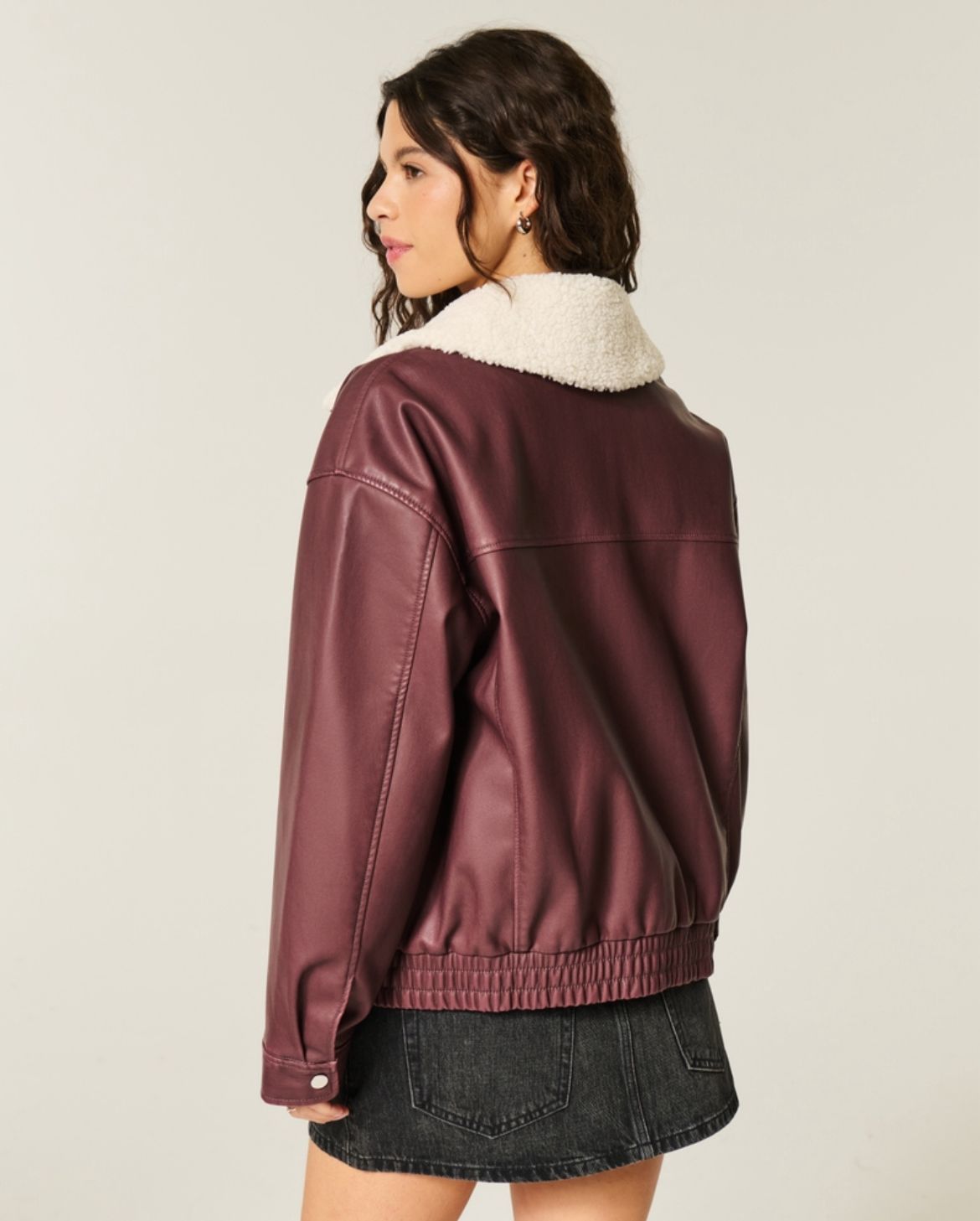 Hollister - Sherpa Collar Faux Leather Bomber Jacket