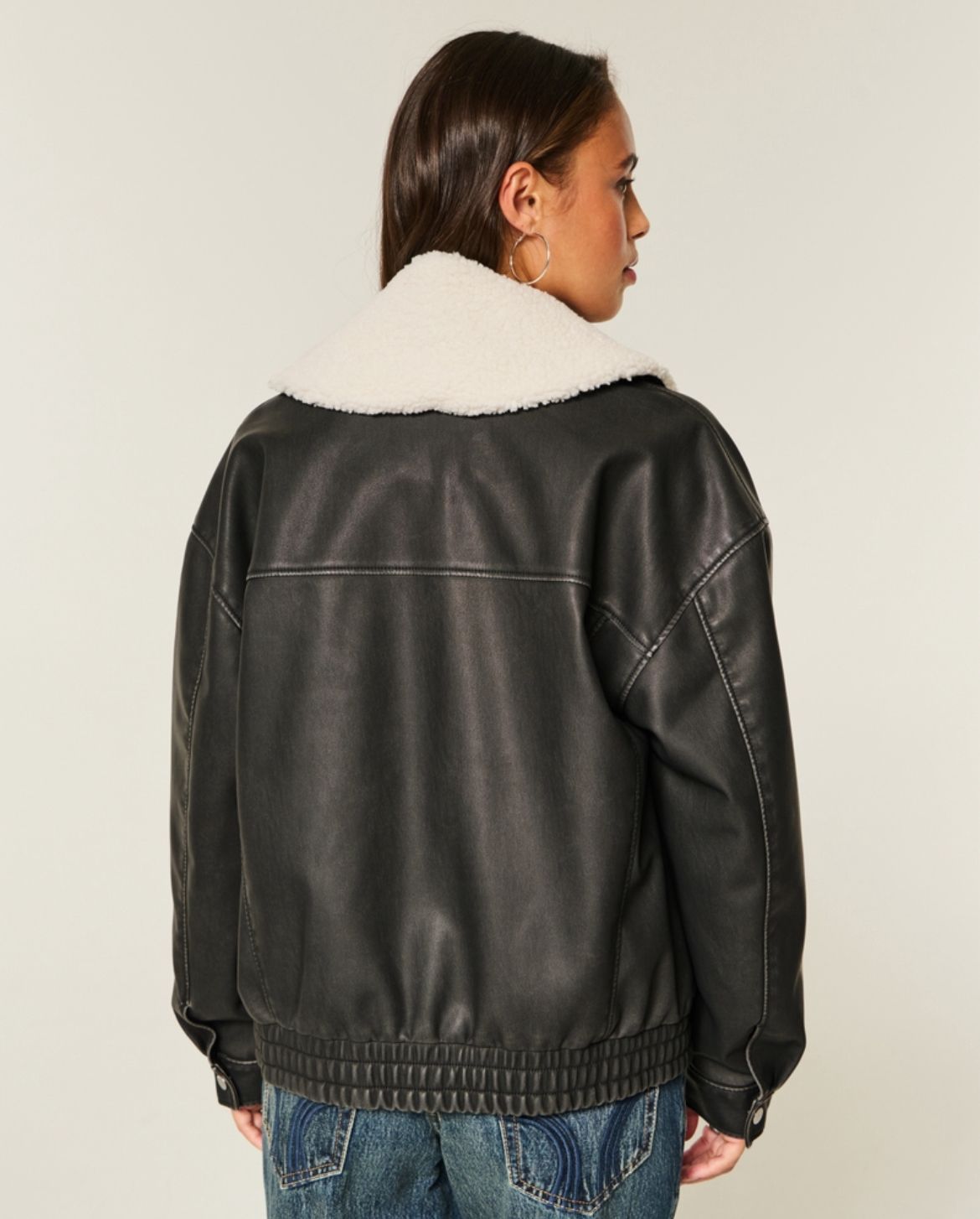 Hollister - Sherpa Collar Faux Leather Bomber Jacket