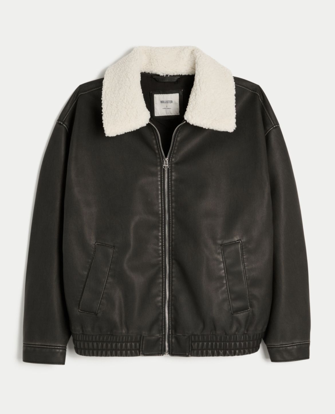 Hollister - Sherpa Collar Faux Leather Bomber Jacket