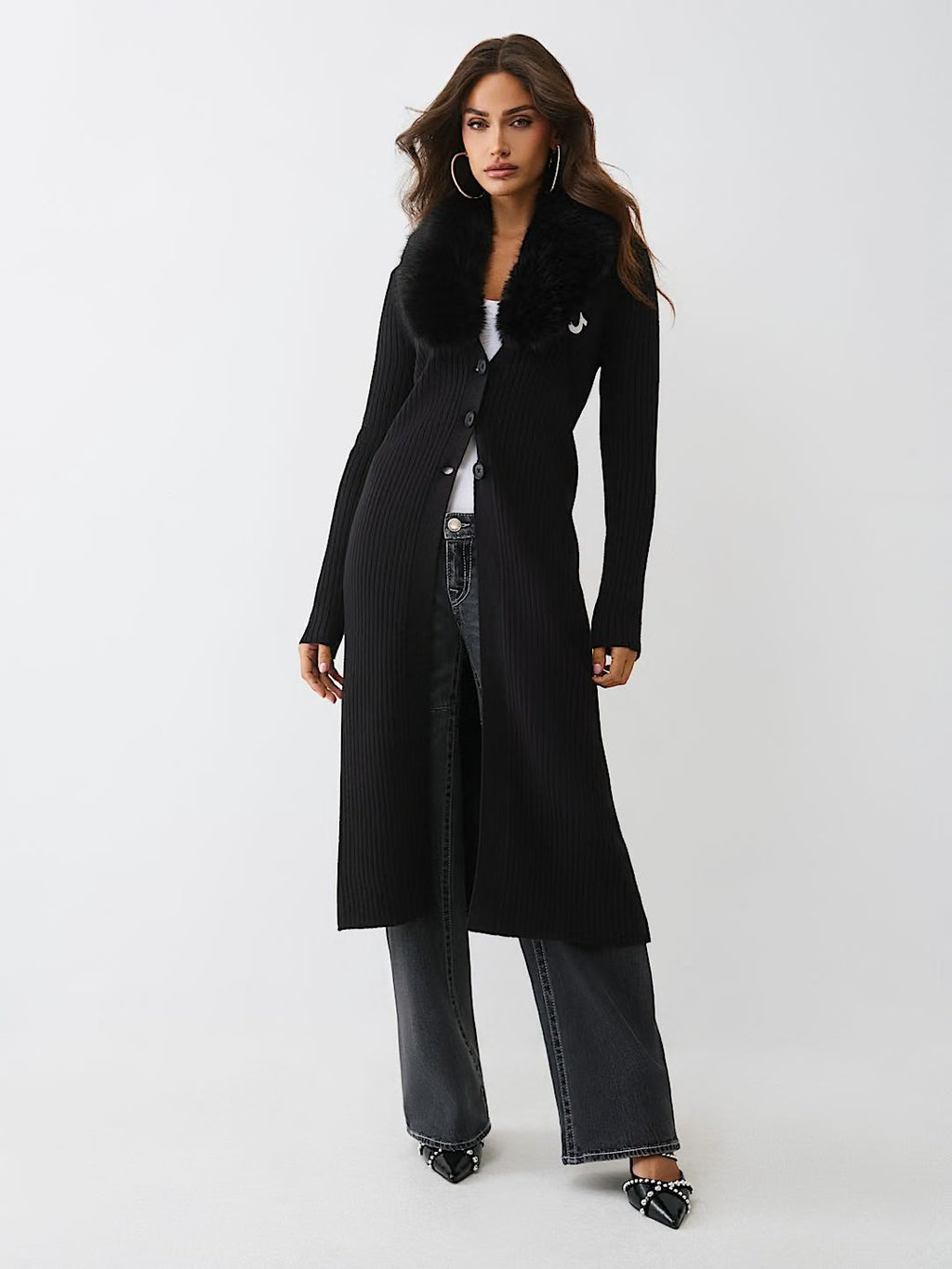 TRUE RELIGION - FAUX FUR DUSTER CARDIGAN