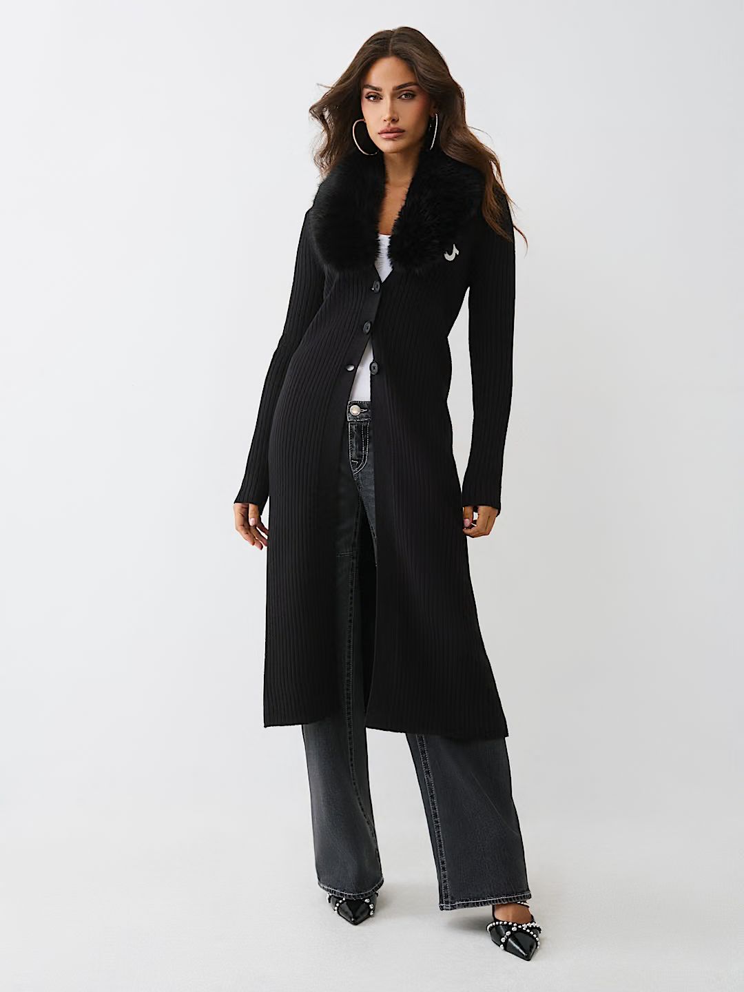 TRUE RELIGION - FAUX FUR DUSTER CARDIGAN