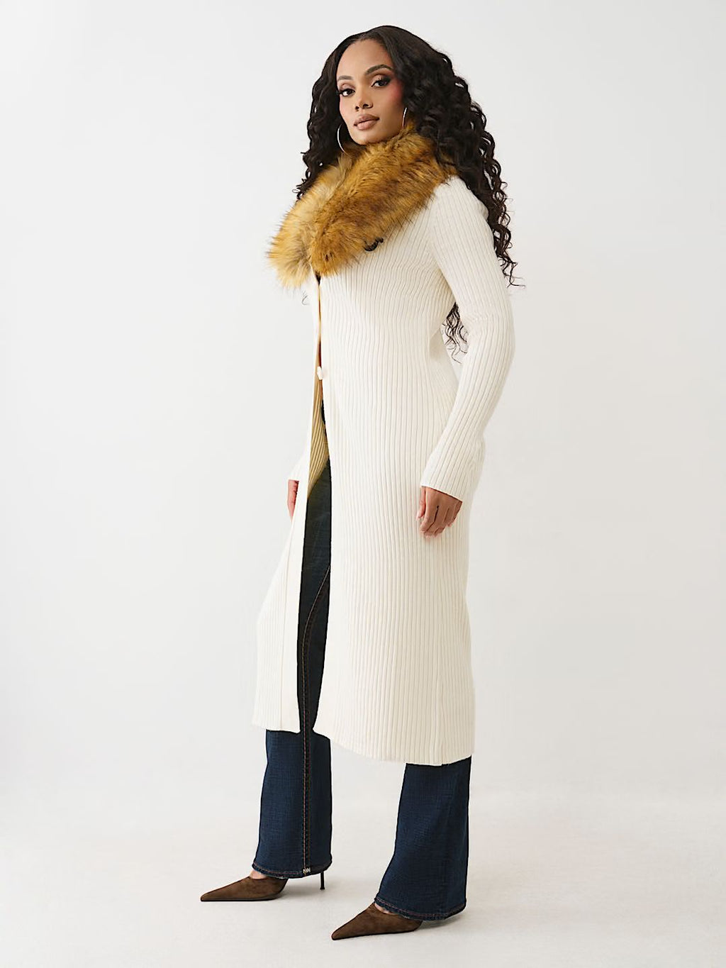 TRUE RELIGION - FAUX FUR DUSTER CARDIGAN
